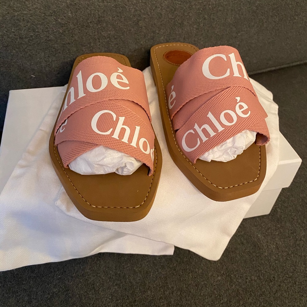 Chloe woody logo sandals slides pink - Picture 2 of 9